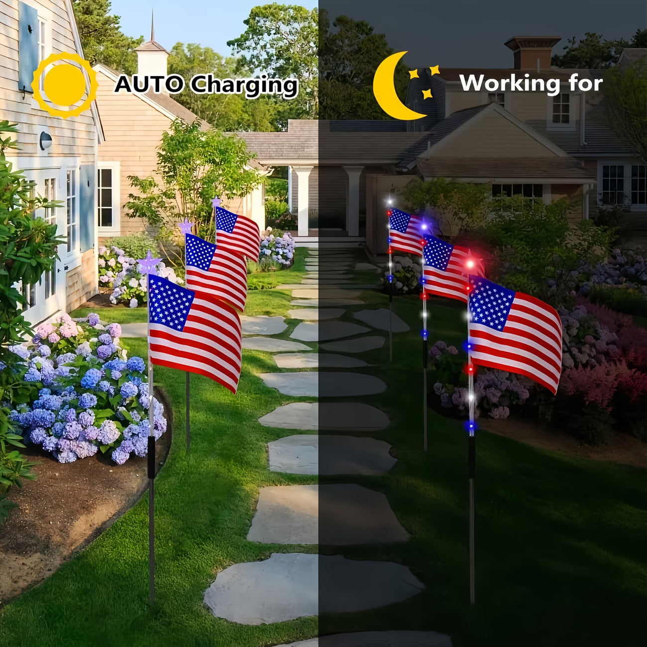 🔥8-Piece Flag Light Set – 4th of July Decorations with 8 Lighting Modes – Ideal for Independence Day Pathways, Gardens, and Yard Decor