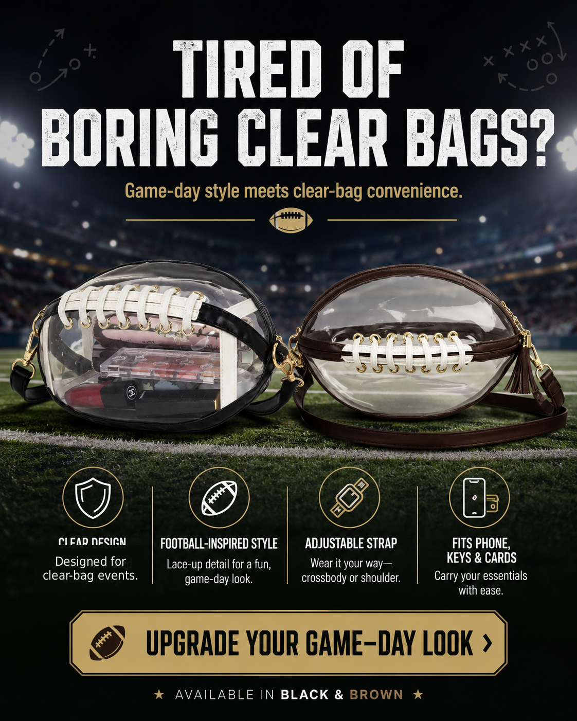 Clear Football Crossbody Bag | Game Day Clear Purse