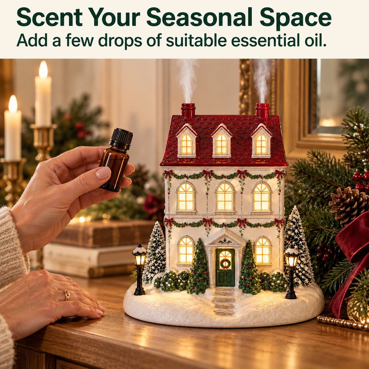 🏡Christmas House Aroma Diffuser – Gentle Mist & Glowing Windows