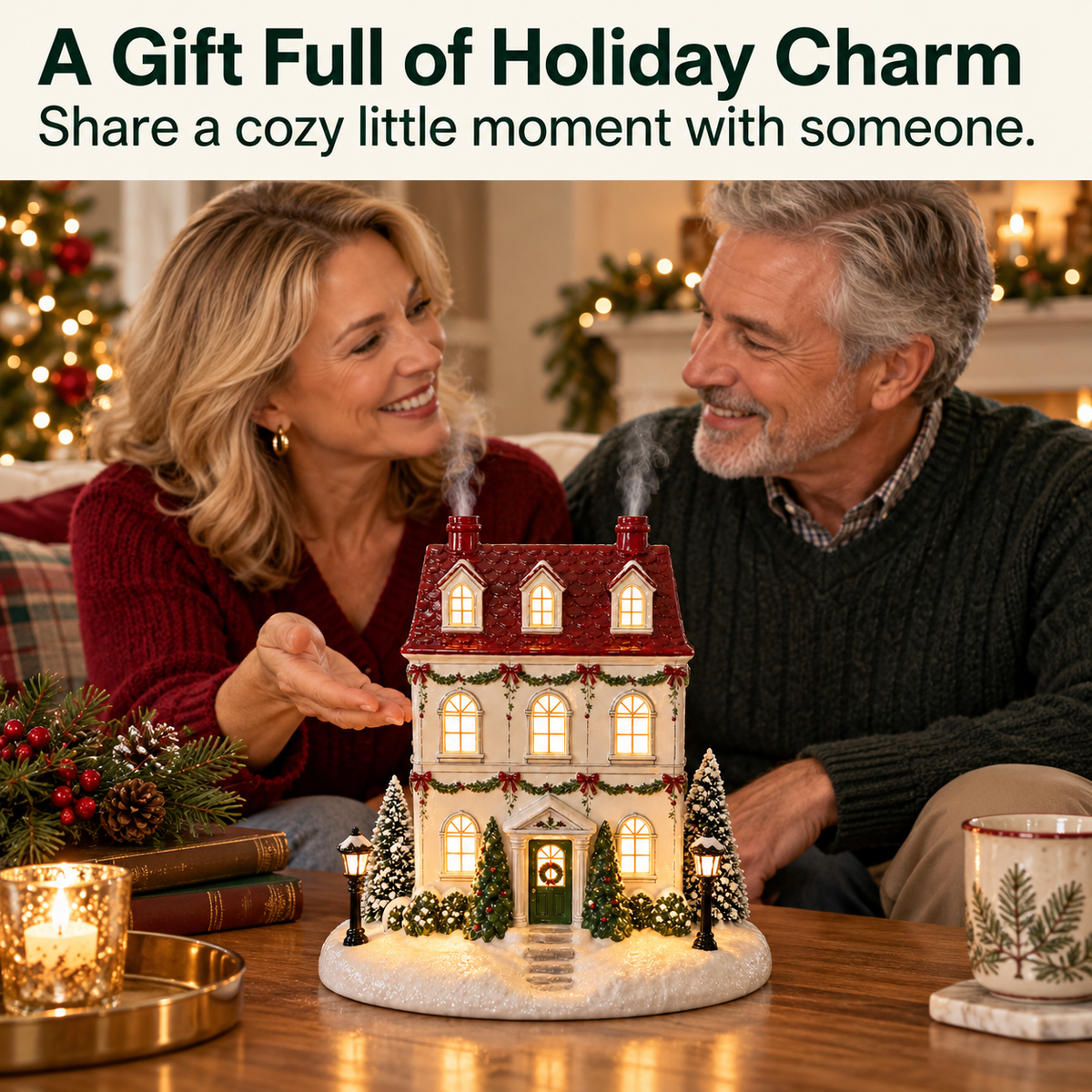 🏡Christmas House Aroma Diffuser – Gentle Mist & Glowing Windows