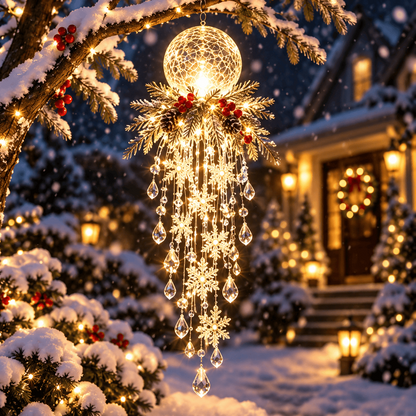 ❄️Christmas Snowflake LED Cascade Lights – Crystal Style Hanging Decor for Holiday
