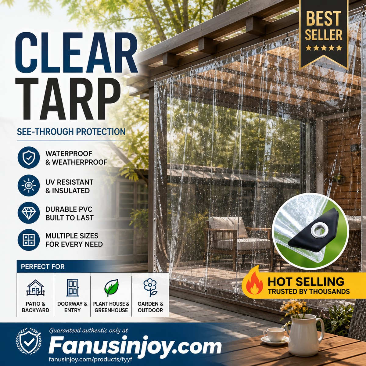 ☀️ Heavy-Duty Clear PVC Tarp – 14 Mil Transparent Outdoor Cover