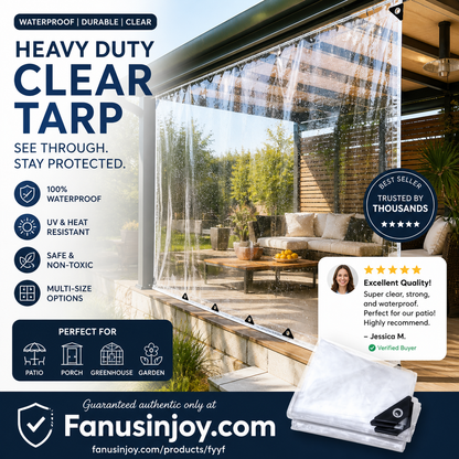 ☀️ Heavy-Duty Clear PVC Tarp – 14 Mil Transparent Outdoor Cover