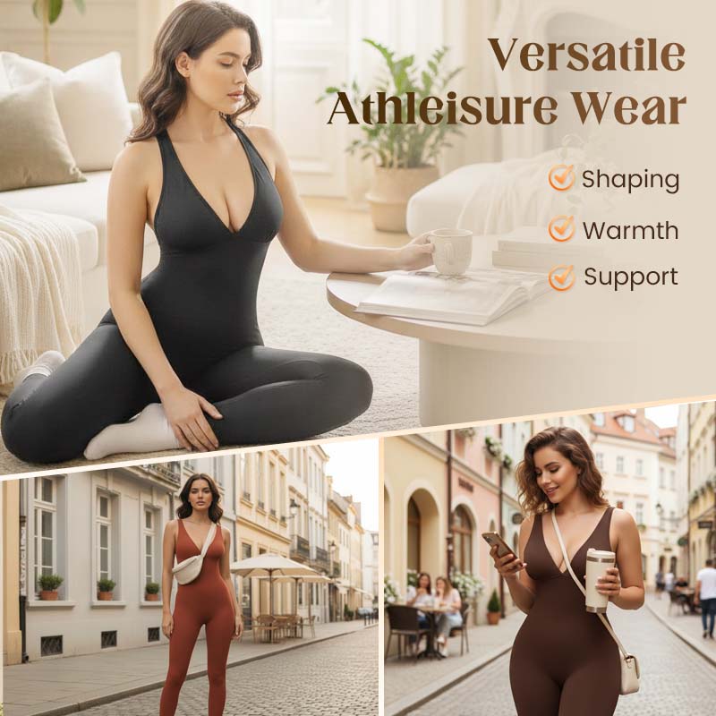 🌸High-Stretch V-Neck Jumpsuit – All-day ease for fitness & beyond. Breathable, flexible & effortlessly chic. Your go-to for movement. 🧘‍♀️💫