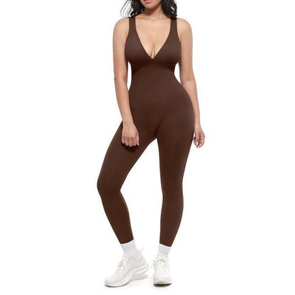 🌸High-Stretch V-Neck Jumpsuit – All-day ease for fitness & beyond. Breathable, flexible & effortlessly chic. Your go-to for movement. 🧘‍♀️💫