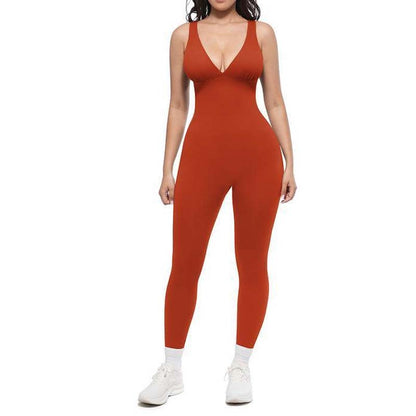 🌸High-Stretch V-Neck Jumpsuit – All-day ease for fitness & beyond. Breathable, flexible & effortlessly chic. Your go-to for movement. 🧘‍♀️💫