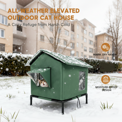 🎁🐈 All-Weather Elevated Outdoor Cat House – Waterproof Oxford Cloth, Thermal Aluminum Lining & Foldable Design 🌧️