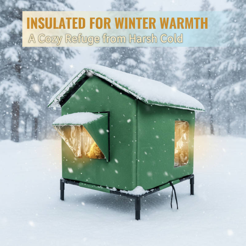 🎁🐈 All-Weather Elevated Outdoor Cat House – Waterproof Oxford Cloth, Thermal Aluminum Lining & Foldable Design 🌧️
