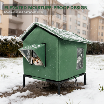 🎁🐈 All-Weather Elevated Outdoor Cat House – Waterproof Oxford Cloth, Thermal Aluminum Lining & Foldable Design 🌧️