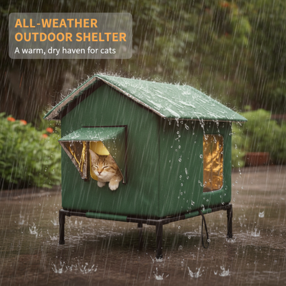 🎁🐈 All-Weather Elevated Outdoor Cat House – Waterproof Oxford Cloth, Thermal Aluminum Lining & Foldable Design 🌧️