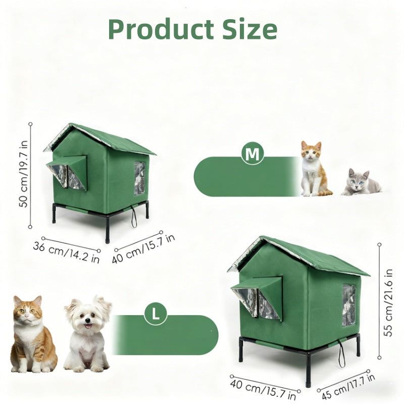🎁🐈 All-Weather Elevated Outdoor Cat House – Waterproof Oxford Cloth, Thermal Aluminum Lining & Foldable Design 🌧️
