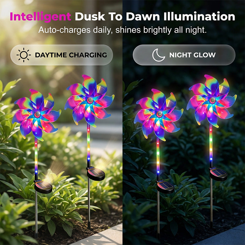 Solar Powered Rainbow Pinwheel Garden Light