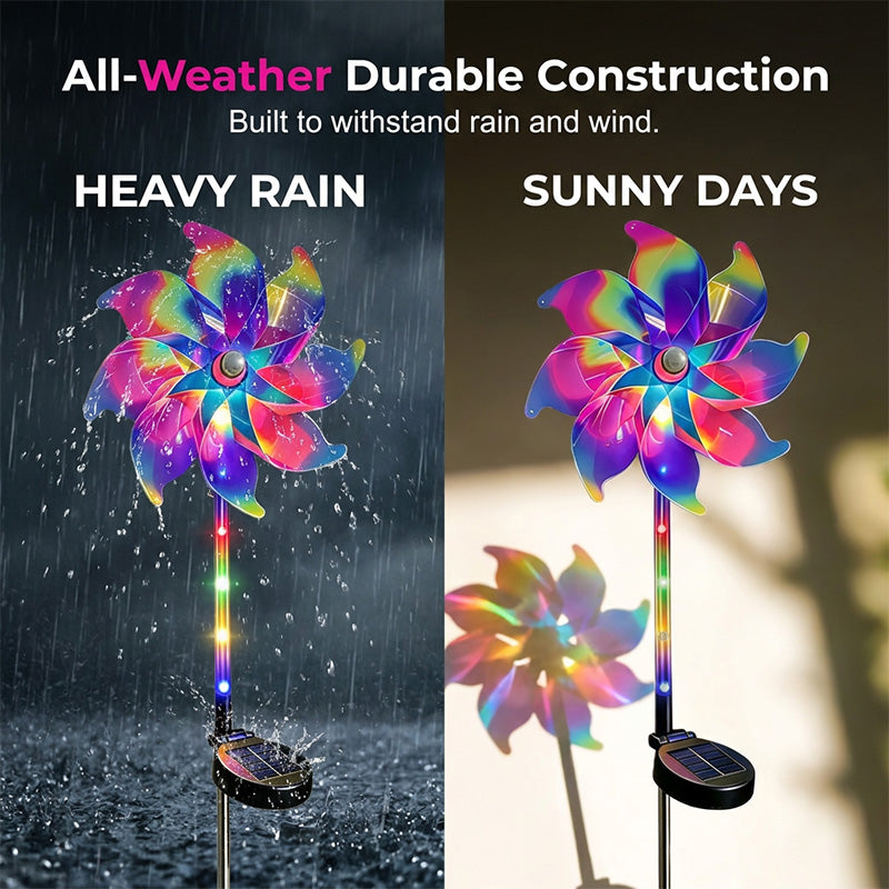 Solar Powered Rainbow Pinwheel Garden Light