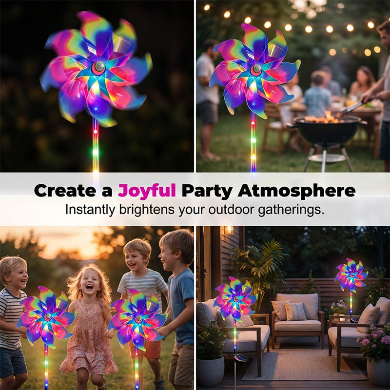 Solar Powered Rainbow Pinwheel Garden Light