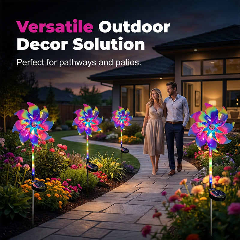 Solar Powered Rainbow Pinwheel Garden Light