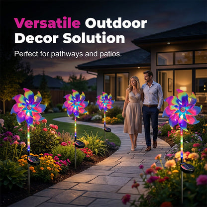 Solar Powered Rainbow Pinwheel Garden Light