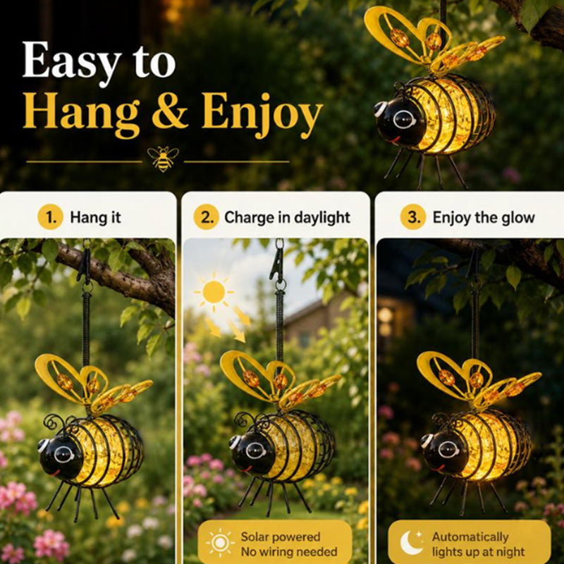 🌙 50% OFF – Solar Bee Light, Warm Amber Glow, Flicker-Free, Indoor/Outdoor