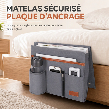 📢📢40 % DE RÉDUCTION !! ⏰Organiseur de Chevet en Feutre Minimaliste – Feutre Épais Structuré, Multi-Poches et Ancrage Stable sous Matelas