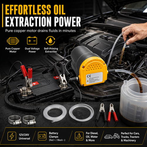 🚗 12V/24V Electric Oil Transfer Pump – Self-Priming Fluid Extractor