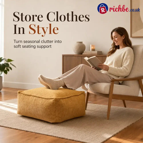 Unstuffed Square Pouf Cover | Storage Ottoman Slipcover for Living Room, Bedroom & Clothes Storage, Washable 45x45x23cm