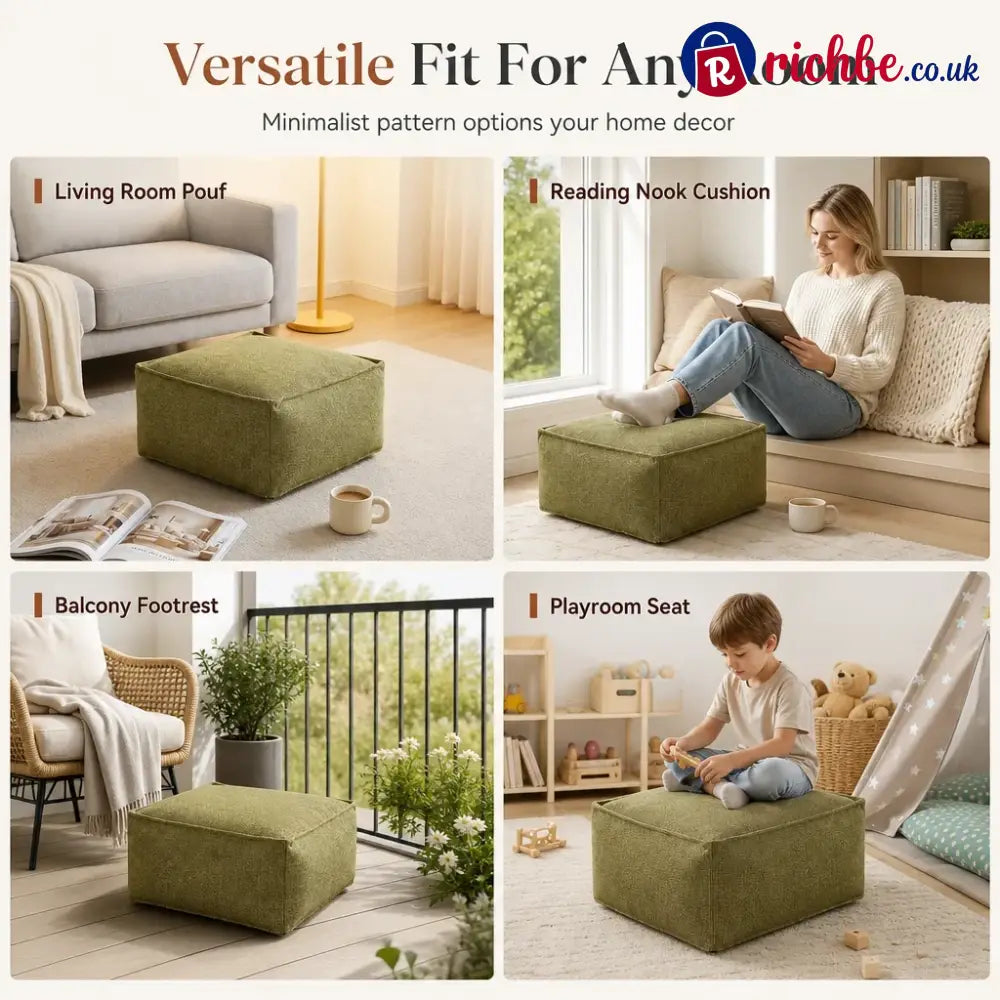 Unstuffed Square Pouf Cover | Storage Ottoman Slipcover for Living Room, Bedroom & Clothes Storage, Washable 45x45x23cm