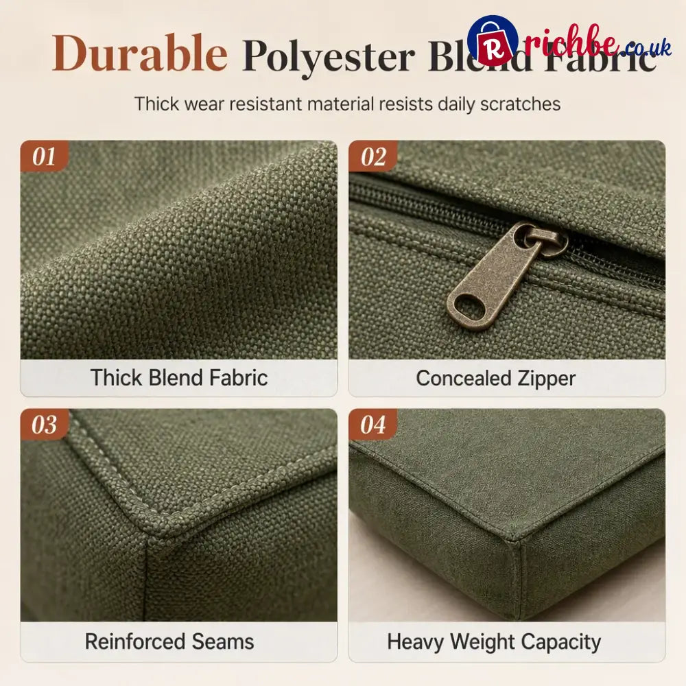 Unstuffed Square Pouf Cover | Storage Ottoman Slipcover for Living Room, Bedroom & Clothes Storage, Washable 45x45x23cm