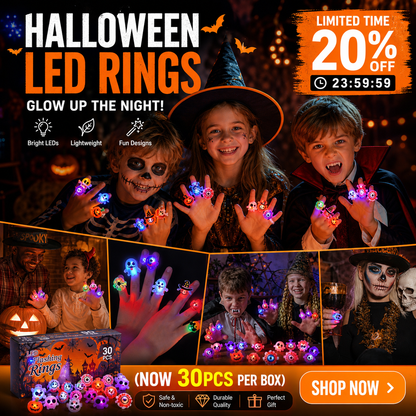 🔥🎃50 Pieces Each Box‼️✨LED Light Halloween Glowing Ring 💍| Flashing Light‑Up Party Favor for Halloween Night👻