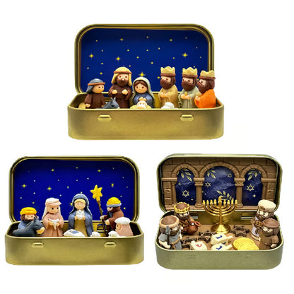 Mini Christmas Nativity Set in Tin Box